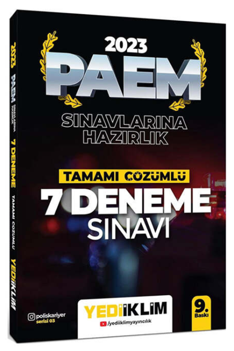 2023 PAEM Sınavlarına Hazırlık Tamamı Çözümlü 7 Deneme Sınavı Yediiklim Yayınları