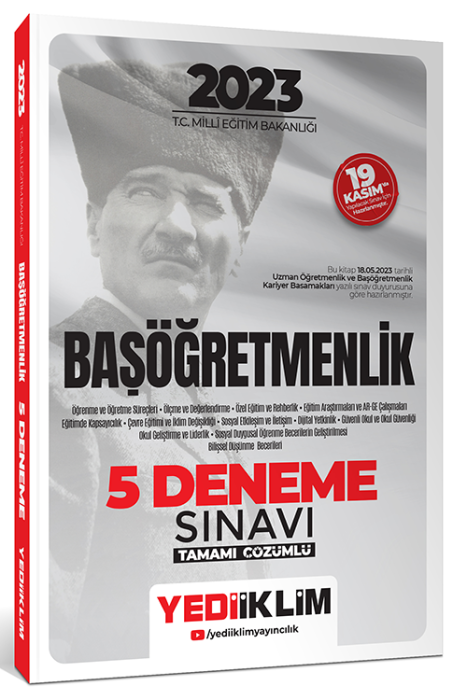 2023 T.C. Millî Eğitim Bakanlığı Başöğretmenlik 5 Deneme Sınavı Tamamı Çözümlü Yediiklim Yayınları