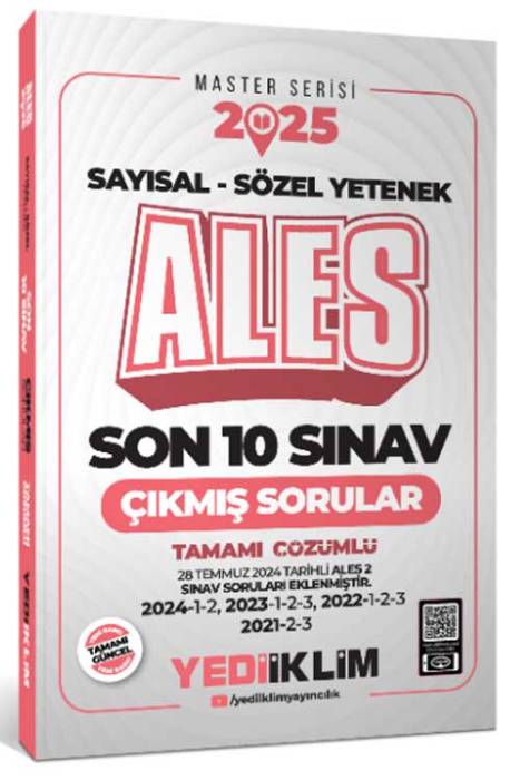 2025 ALES Master Sayısal Sözel Yetenek Son 10 Sınav Tamamı Çözümlü Çıkmış Sorular Yediiklim Yayınları