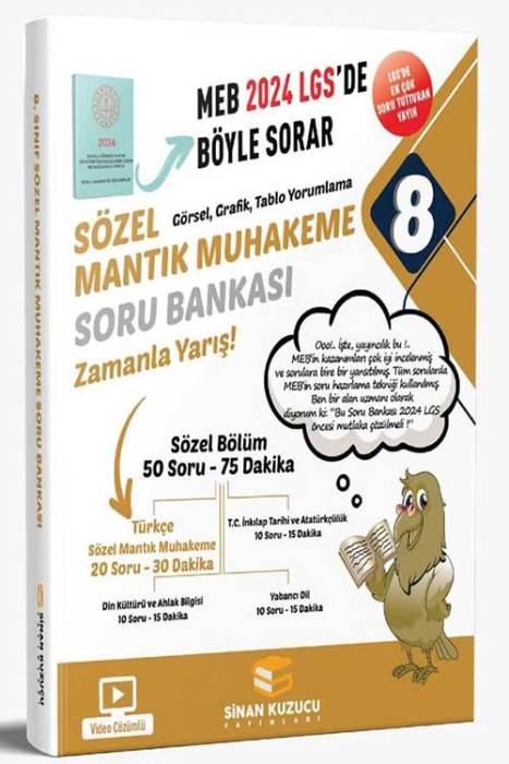 2024 LGS 8. Sınıf Sözel Mantık Muhakeme Soru Bankası Video Çözümlü Sinan Kuzucu Yayınları