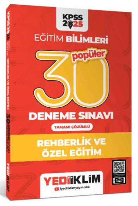 2025 KPSS Eğitim Bilimleri 30 Popüler Rehberlik ve Özel Eğitim Tamamı Çözümlü Deneme Sınavı Yediiklim Yayınları