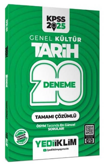 2025 KPSS Genel Kültür Tarih Tamamı Çözümlü 20 Deneme Yediiklim Yayınları