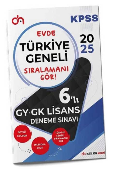 2025 KPSS Genel Yetenek Genel Kültür Türkiye Geneli 6 Deneme Çözümlü Dijital Hoca Akademi Yayınları