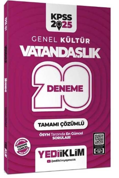 2025 KPSS Vatandaşlık 20 Deneme Çözümlü Yediiklim Yayınları