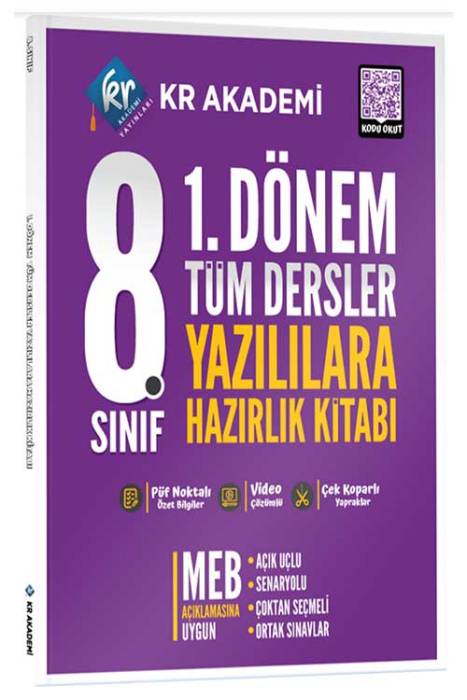 8. Sınıf 1. Dönem Tüm Dersler Yazılılara Hazırlık Kitabı KR Akademi Yayınları