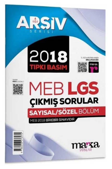 8. Sınıf Arşiv Serisi LGS 2018 Çıkmış Sorular Çözümlü Tıpkı Basım Marka Yayınları