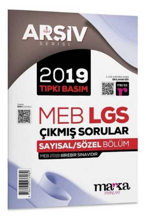 8. Sınıf Arşiv Serisi LGS 2019 Çıkmış Sorular Çözümlü Tıpkı Basım Marka Yayınları