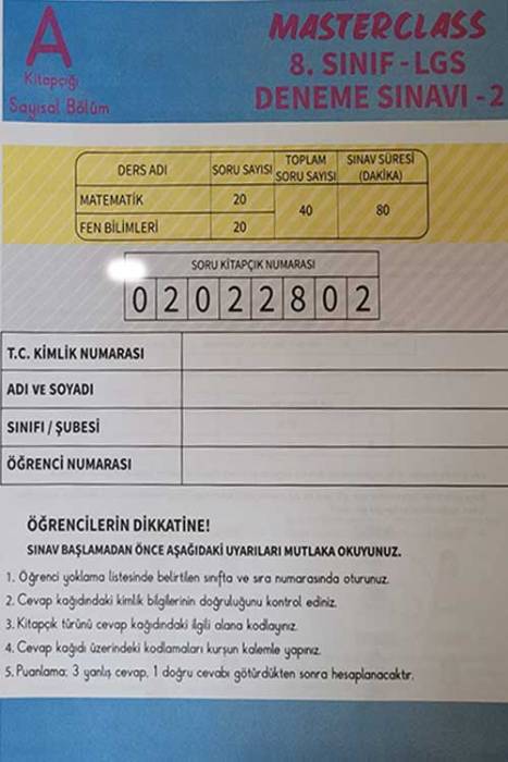 8. Sınıf Deneme Sınavı 2 A Kitapçığı Sayısal Bölüm Deneme Dükkanı