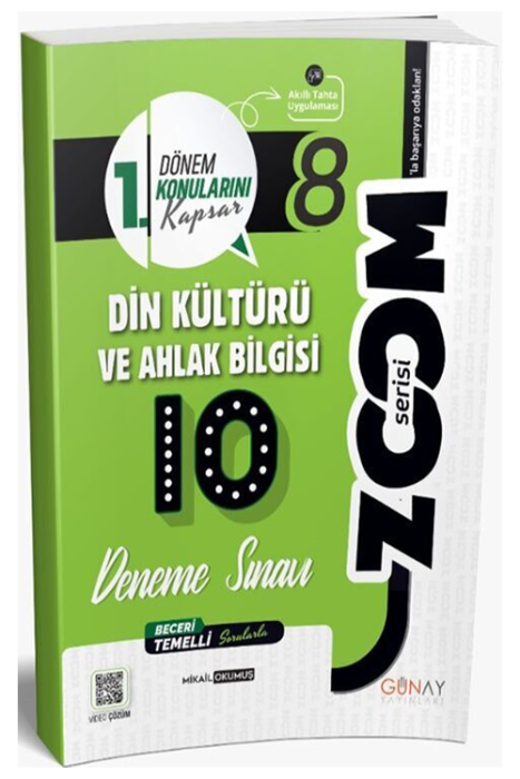 8. Sınıf Din Kültürü ve Ahlak Bilgisi 1. Dönem 10 lu Zoom Serisi Deneme Sınavı Günay Yayınları