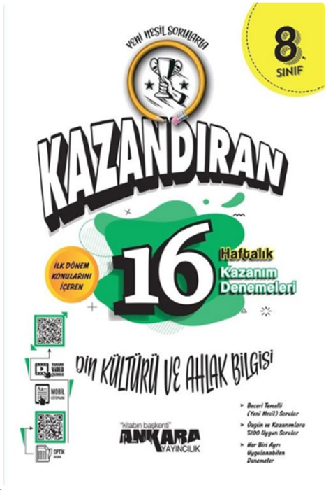 8. Sınıf Din Kültürü ve Ahlak Bilgisi Kazandıran 16 Haftalık Kazanım Denemeleri Ankara Yayıncılık