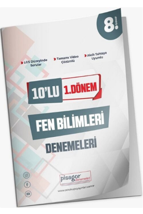 8. Sınıf LGS Fen Bilimleri 1. Dönem Pisagor 10 lu Deneme Zeka Küpü Yayınları