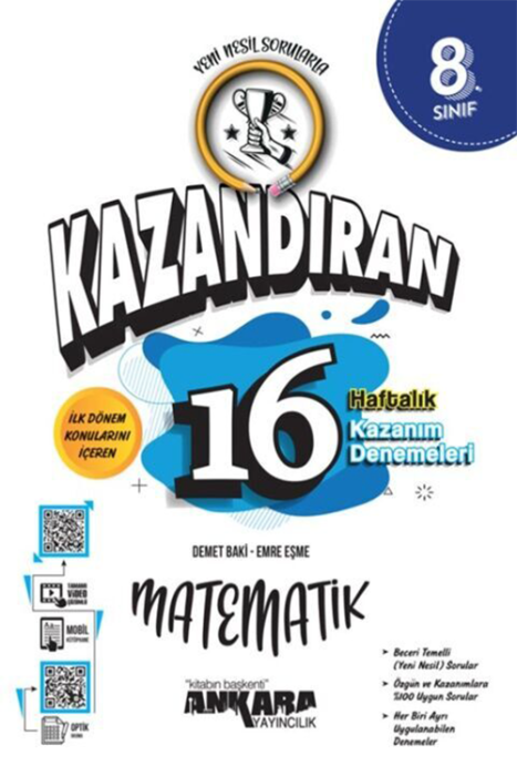 8. Sınıf LGS Matematik Kazandıran 16 Haftalık Kazanım Denemeleri Ankara Yayıncılık