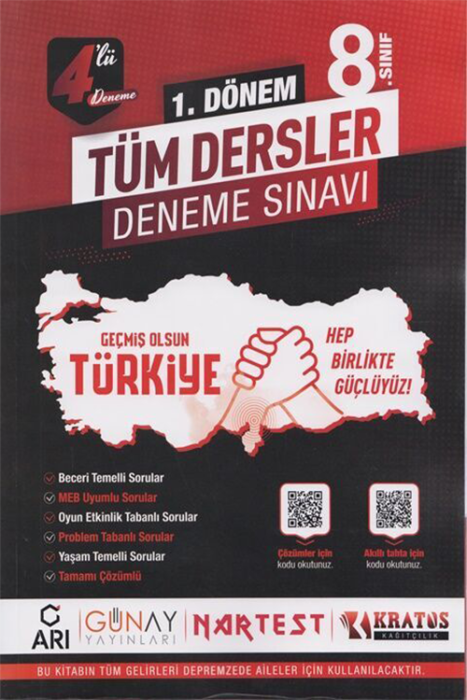 8. Sınıf LGS 1. Dönem Tüm Dersler Deneme Sınavı Günay Yayınları