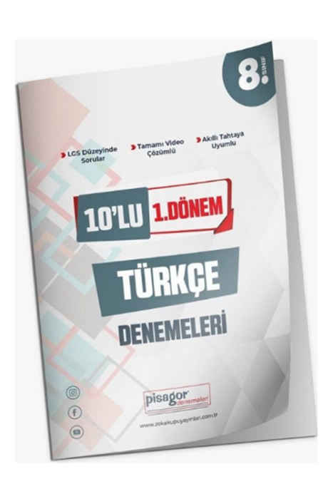 8. Sınıf LGS Türkçe 1. Dönem Pisagor 10 lu Deneme Zeka Küpü Yayınları