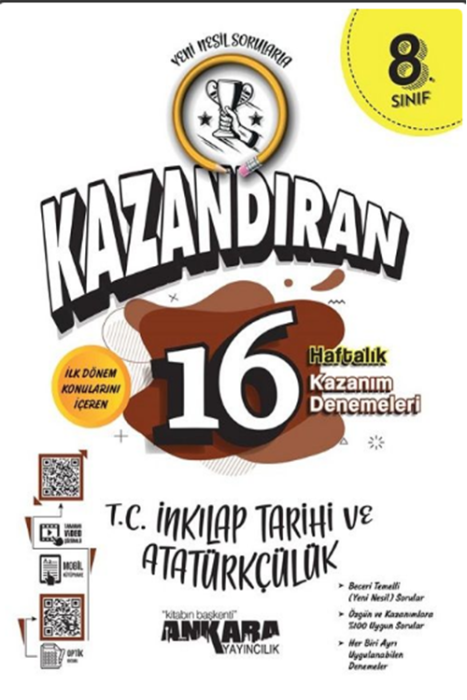 8. Sınıf TC İnkılap Tarihi ve Atatürkçülük Kazandıran 16 Haftalık Kazanım Denemeleri Ankara Yayıncılık