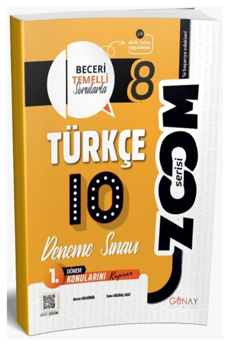 8. Sınıf Türkçe 1. Dönem 10 lu Zoom Serisi Deneme Sınavı Günay Yayınları