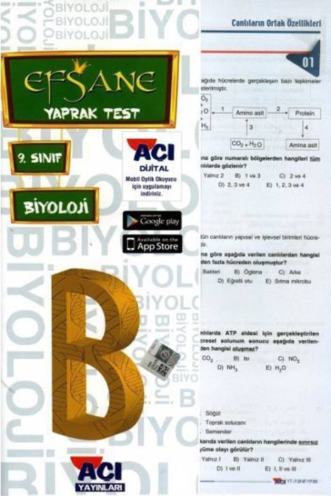 Açı 9. Sınıf EFSANE Biyoloji Çek Kopart Yaprak Test Açı Yayınları