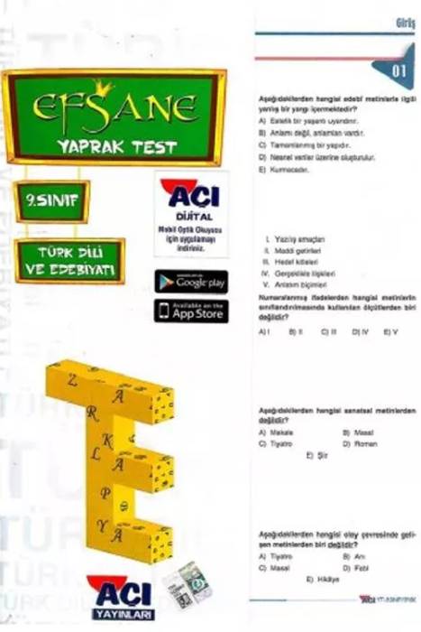 Açı 9. Sınıf Türk Dili ve Edebiyatı Yaprak Test Açı Yayınları