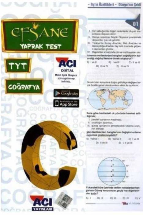 Açı TYT Coğrafya EFSANE Çek Kopart Yaprak Test Açı Yayınları