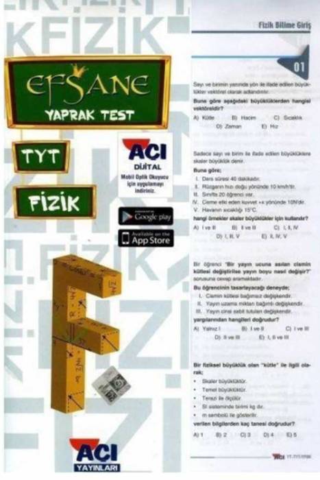 Açı TYT Fizik EFSANE Çek Kopart Yaprak Test Açı Yayınları