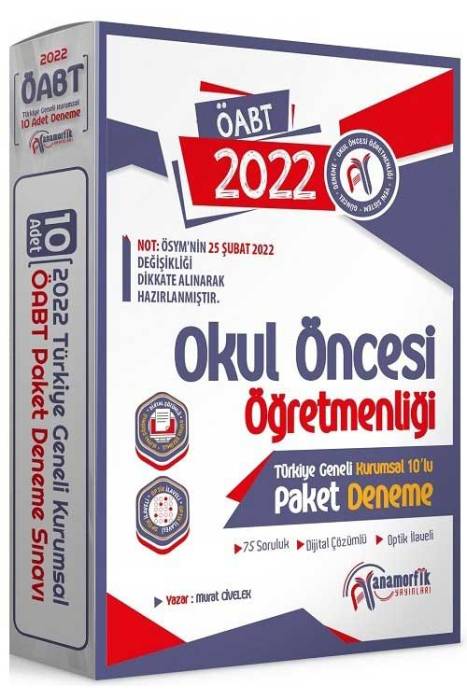 Anamorfik 2022 ÖABT Okul Öncesi Öğretmenliği Türkiye Geneli 10 Deneme Dijital Çözümlü