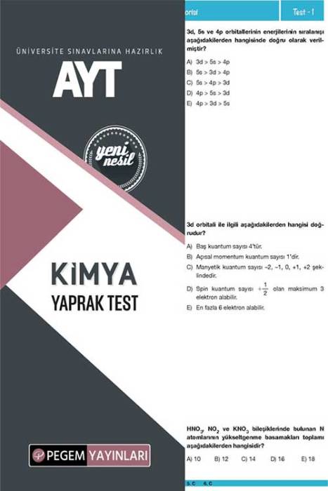 AYT Kimya Yaprak Test Pegem Akademi Yayınları