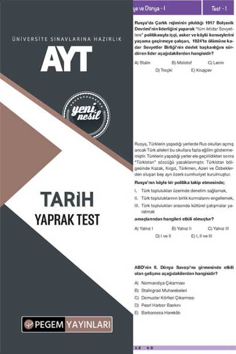 AYT Tarih Yaprak Test Pegem Akademi Yayınları