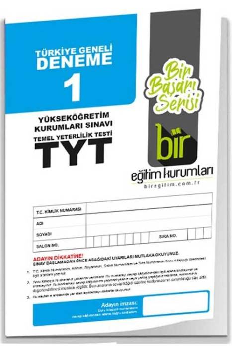 Bir Eğitim YKS TYT Türkiye Geneli Deneme Sınavı-1 Bir Eğitim Kurumları