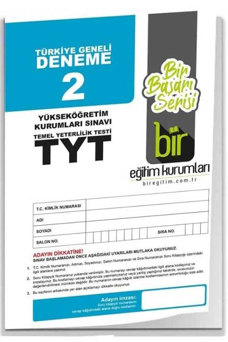 Bir Eğitim YKS TYT Türkiye Geneli Deneme Sınavı-2 Bir Eğitim Kurumları