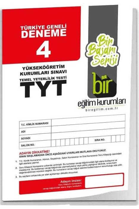 Bir Eğitim YKS TYT Türkiye Geneli Deneme Sınavı-4 Bir Eğitim Kurumları