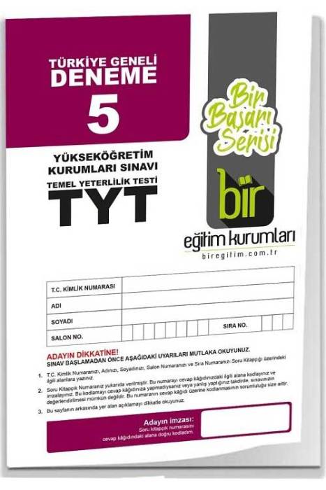 Bir Eğitim YKS TYT Türkiye Geneli Deneme Sınavı-5 Bir Eğitim Kurumları