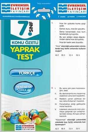 Evrensel 7. Sınıf Türkçe Konu Özetli Yaprak Test Evrensel İletişim Yayınları