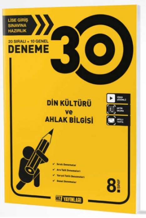 Hız 8. Sınıf Din Kültürü ve Ahlak Bilgisi 30 Deneme Hız Yayınları