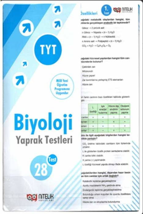 Nitelik YKS TYT Biyoloji Yaprak Test Nitelik Yayınları