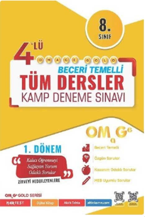 Omage 8. Sınıf Tüm Dersler 1. Dönem Gold 4 lü Kamp Denemesi Omage Yayınları