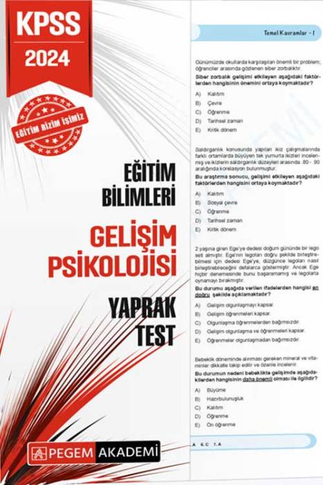 2024 KPSS Eğitim Bilimleri Gelişim Psikolojisi Yaprak Test Pegem Akademi Yayınları