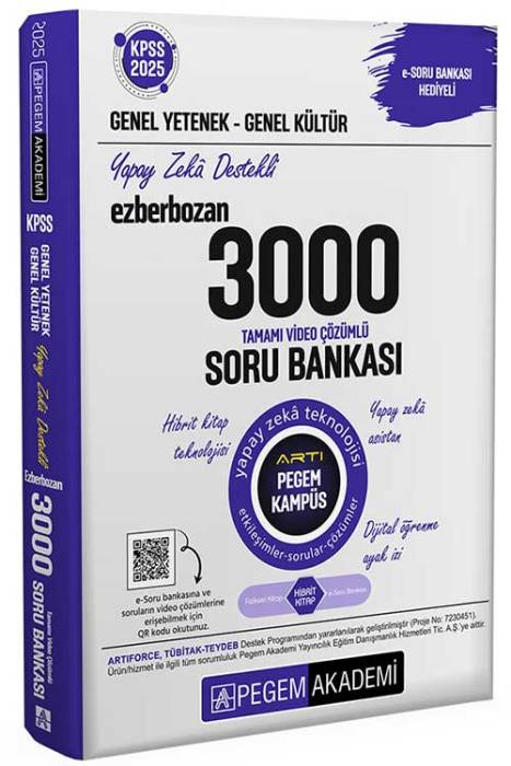 2025 KPSS Genel Yetenek Genel Kültür Ezberbozan 3000 Tamamı Çözümlü Soru Bankası Pegem Akademi Yayınları