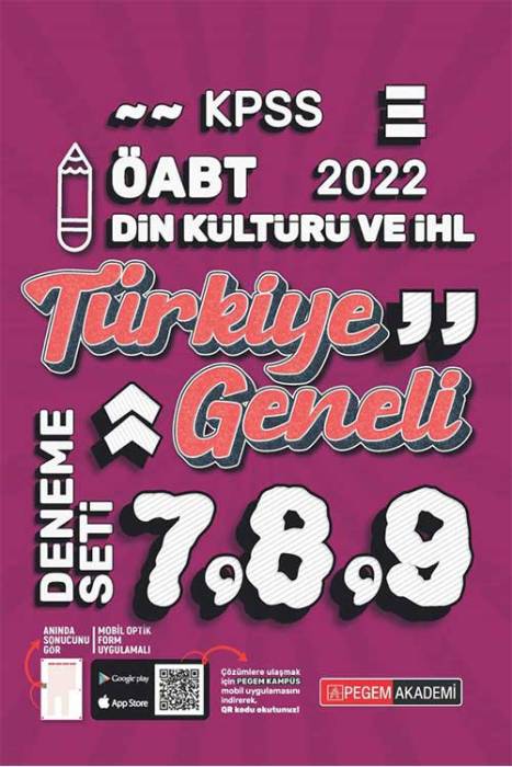 Pegem 2022 ÖABT Din Kültürü ve Ahlak Bilgisi Öğretmenliği Türkiye Geneli 3 Deneme (7-8-9) Pegem Akademi Yayınları