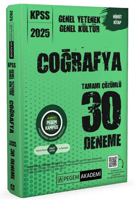 2025 KPSS Genel Yetenek Genel Kültür Coğrafya Tamamı Çözümlü 30 Deneme Pegem Akademi Yayınları