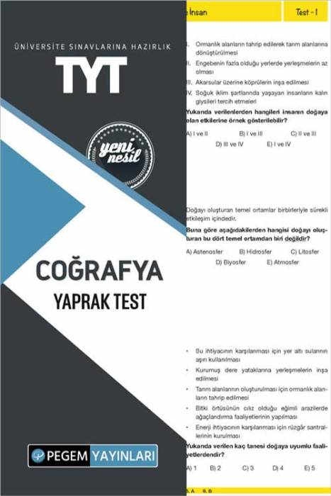 TYT Coğrafya Yaprak Test Pegem Akademi Yayınları