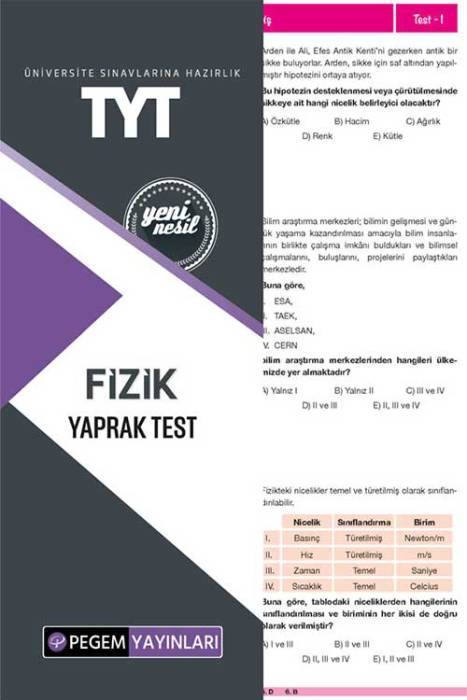 TYT Fizik Yaprak Test Pegem Akademi Yayınları