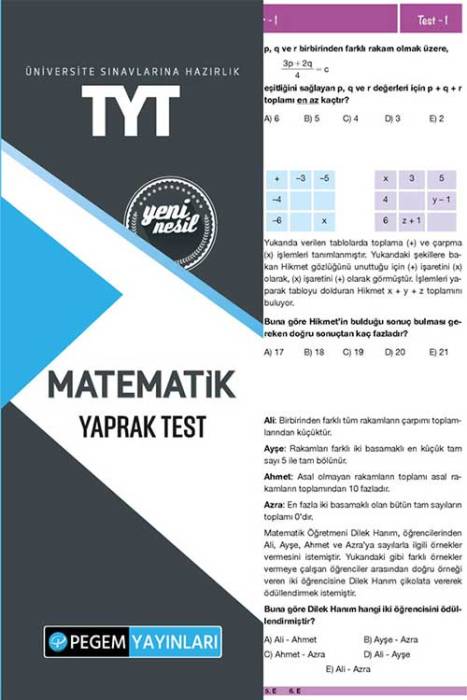 TYT Matematik Yaprak Test Pegem Akademi Yayınları