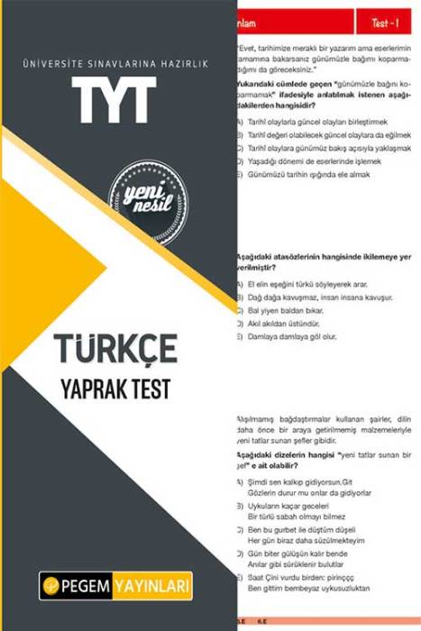 TYT Türkçe Yaprak Test Pegem Akademi Yayınları