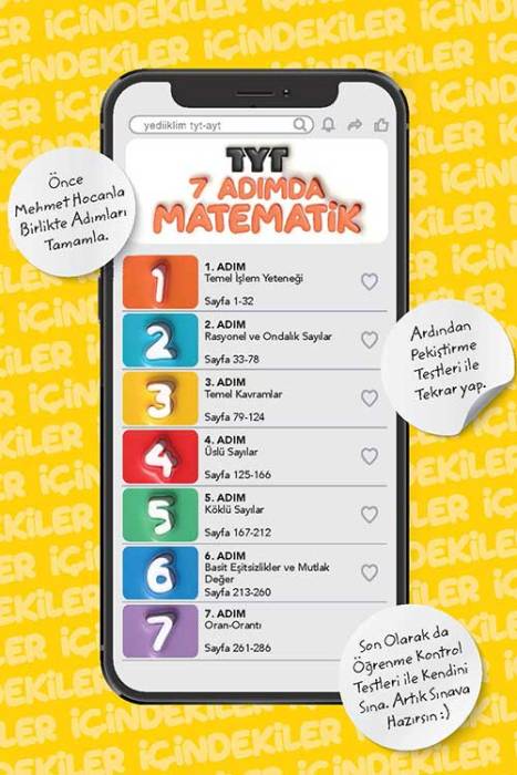 TYT Yedi Adımda Temel Matematik Video Konu Anlatımlı Video Çözümlü Soru Bankası 1.Kitap Yediiklim Yayınları