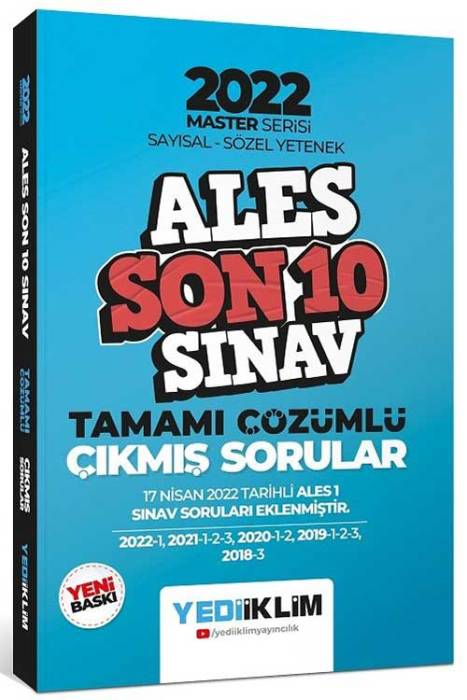 Yediiklim 2022 ALES Master Serisi Son 10 Sınav Çıkmış Sorular Yediiklim Yayınları