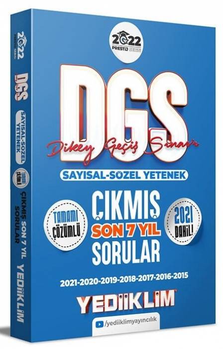 Yediiklim 2022 DGS Prestij Sayısal Sözel Yetenek Son 7 Yıl Çözümlü Çıkmış Sorular Yediiklim Yayınları