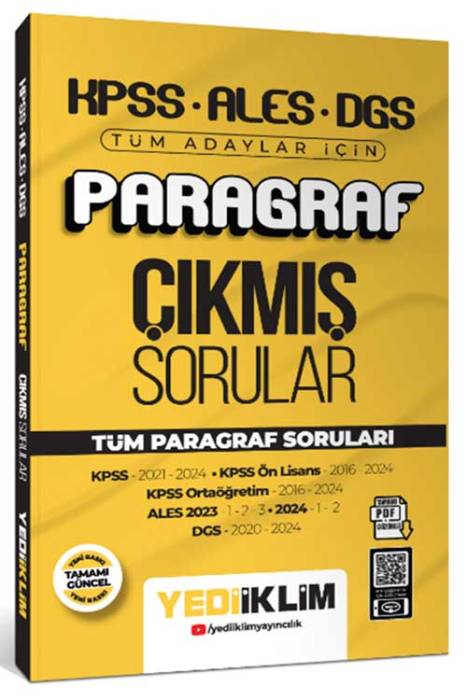 2025 KPSS ALES DGS Paragraf Konularına Göre Tamamı Çözümlü Çıkmış Sorular Yediiklim Yayınları