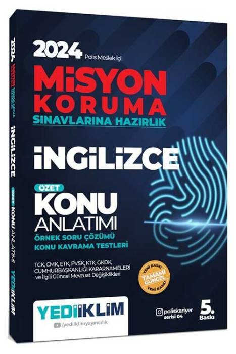 2024 Polis Meslek İçi Misyon Koruma Sınavlarına Hazırlık İngilizce Konu Anlatımlı Soru Bankası Yediiklim Yayınları