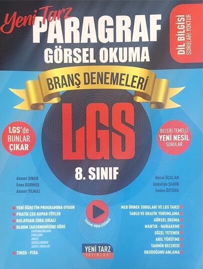 Yeni Tarz 8. Sınıf LGS Paragraf Görsel Okuma Branş Deneme Yeni Tarz Yayınları